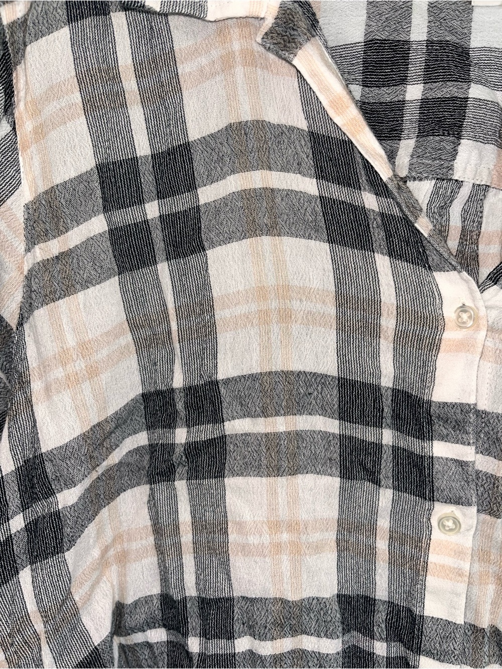 Lucky Brand Plaid Button Front Shirt Blouse Black Cream Blush XL - Picture 4 of 5